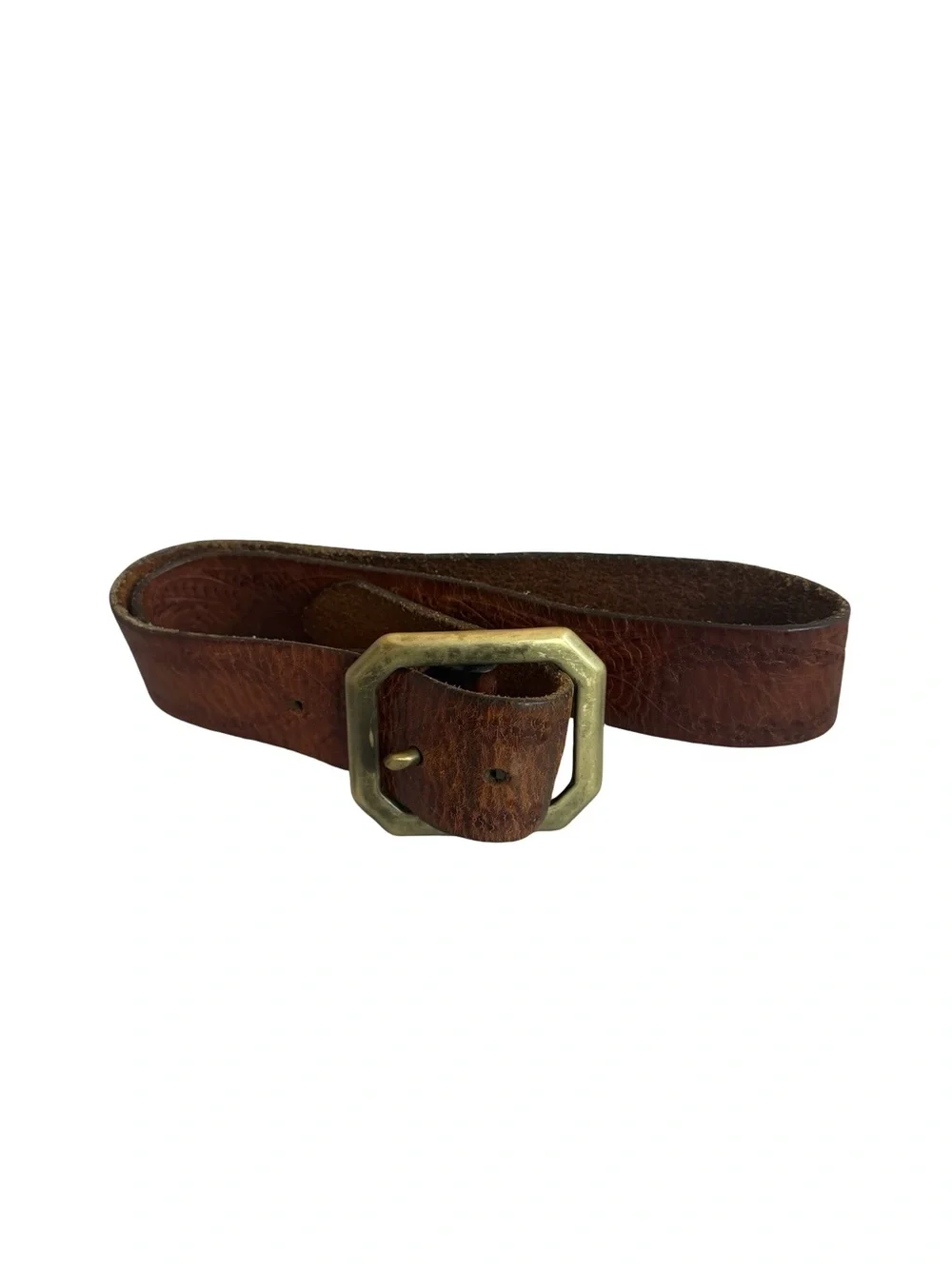 Old Stud Handmade Brown Leather Belt Embossed Floral Stamped Unique Everyday
